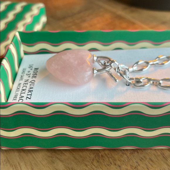 Piper K Pink Rose Quartz 💕Heart Pendant on Silver-Link Chain - Picture 5 of 6